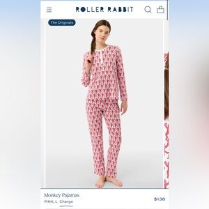 NWT Roller Rabbit Monkey Pajamas Pink